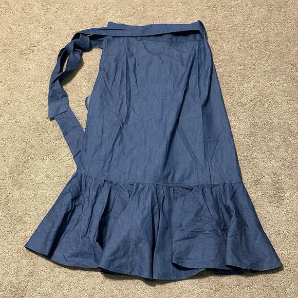 J Peterman Medium Skirt Midi 100% Cotton Denim Wrap Belted Chambray Blue - Picture 4 of 10